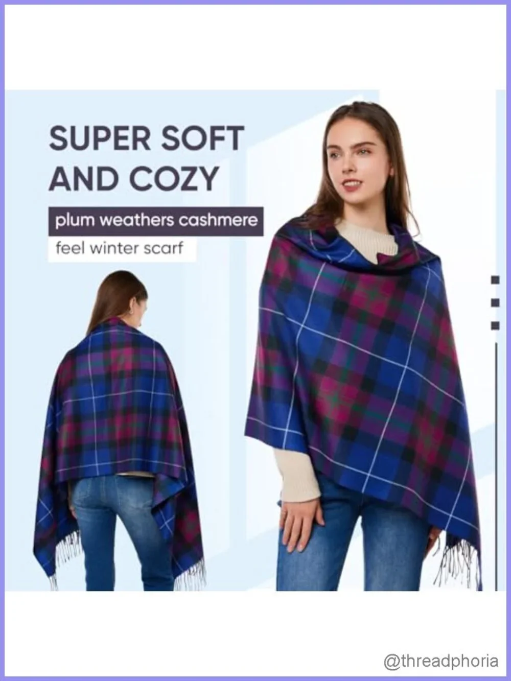 100% Polyester Plaid Pashmina Wrap Shawl Scarf Women Winter Oversized